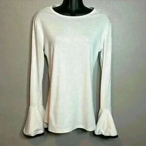Qearal Women's Top‎ Shirt Flare Long Sleeve White Black Size Medium